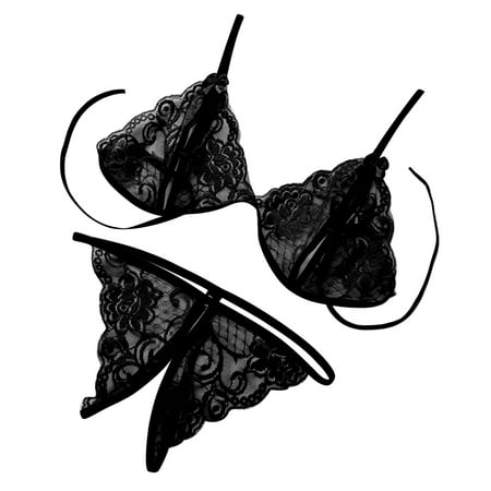 Women Fashion Sexy Babydoll Sleepwear Underwear Bra + G-string Open Crotch