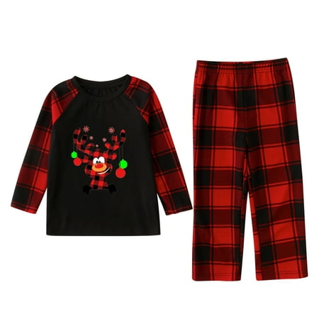

Honeeladyy Parent-child Attire Christmas Suits Patchwork Plaid Printed Homewear Round Neck Long Sleeve Pajamas Two-piece Kid Sets Sales Online