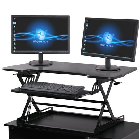 Veryke Standing Desk, Ergonomic Height Adjustable Desk, Sit Stand Desk for Dual Monitors, Converter Riser Workstation, Black