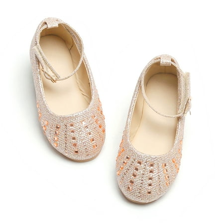 ESTINE Flower Female Dress Shoes Toddler Girl Mary Jane Flats Champagne 7M