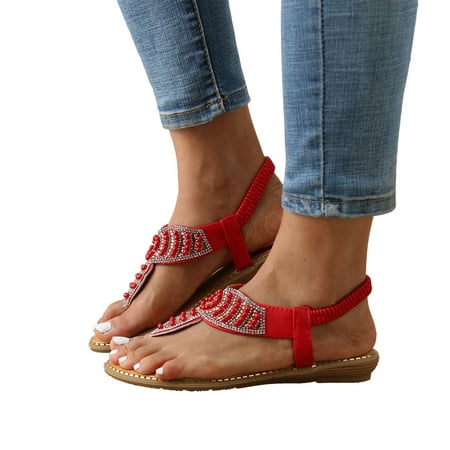 A1 Sehao Women Flat Sandals Summer Boho Rhinestone Dress Shoes Comfort Open Toe Elastic Ankle Strap Strapless Sandals Roman Sandals Pu Red
A1 Sehao Women Flat Sandals Summer Boho Rhinestone Dress Shoes Comfort Open Toe Elastic Ankle Strap Strapless Sandals Roman Sandals Pu Red