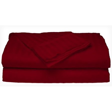 Millenium Linen 4-Piece Bed Sheet Set - Dobby Stripe - 100% Cotton Sateen - 300 Thread Count ( TWIN, BURGUNDY)