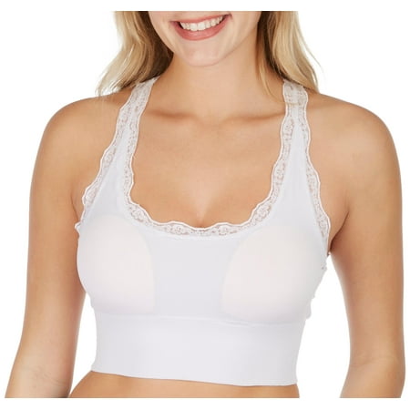 Derek Heart Juniors Solid Lace Racer Back Bralette Small White