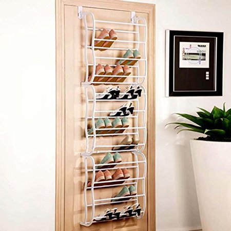 Bluefringe Over-The-Door Shoe Rack,Space Saving 36 Pair 12 Layers Hanging Over Shoe Organizer,White