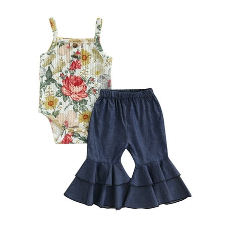 ZIYIXIN Newborn Baby Girl Summer Clothes Floral Halter Infant Romper Top Ruffles Bell Bottom Jeans Outfits Blue 6-9 Months
ZIYIXIN Newborn Baby Girl Summer Clothes Floral Halter Infant Romper Top Ruffles Bell Bottom Jeans Outfits Blue 6-9 Months