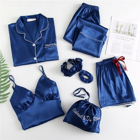 PIKADINGNIS Spring Summer Autumn 7 Pcs Silk Pajamas Women Home Clothes stripe Shorts Long Sleeve Top Elastic Waist Pants Lounge Sleepwear
PIKADINGNIS Spring Summer Autumn 7 Pcs Silk Pajamas Women Home Clothes stripe Shorts Long Sleeve Top Elastic Waist Pants Lounge Sleepwear