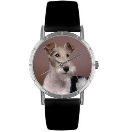 Whimsical Watches Unisex Fox Terrier Photo Watch with Black Leather