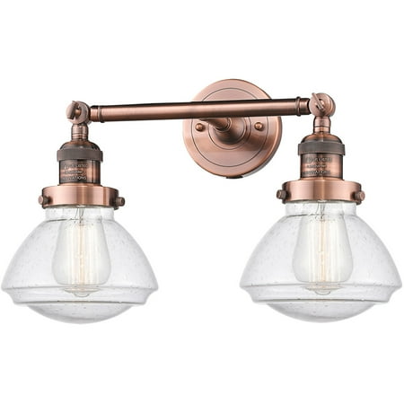 Antique Copper Tone Bathroom Vanity 17 Wide Seedy Glass Steel/Cast Brass Medium Base 2 Light Fixture
Antique Copper Tone Bathroom Vanity 17 Wide Seedy Glass Steel/Cast Brass Medium Base 2 Light Fixture