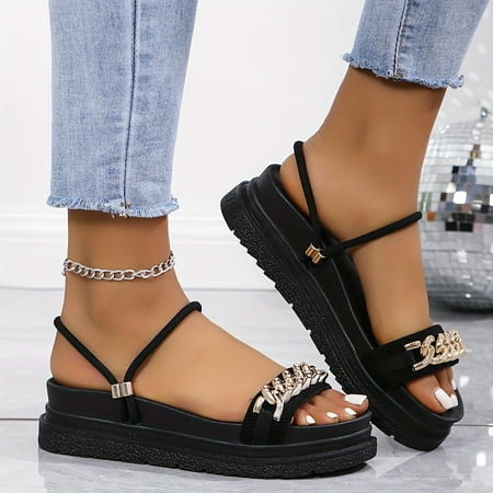 Sandales Élégantes Unies Pour Femmes Semelle Souple À Plateforme Chaussures Confortables Avec Décoration De Chaîne Métallique Chaussures De Plage À Porter De Deux Façons
Sandales Élégantes Unies Pour Femmes Semelle Souple À Plateforme Chaussures Confortables Avec Décoration De Chaîne Métallique Chaussures De Plage À Porter De Deux Façons