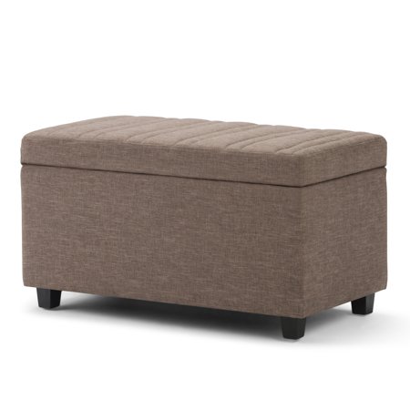Brooklyn + Max Rory 34 inch Wide Contemporary Rectangle Storage Ottoman in Fawn Brown Linen Look Fabric