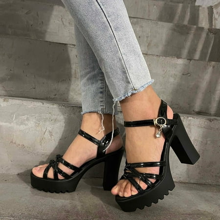 Sandals Ladies Fashion Leather Cross Strap Fish Mouth Thick Sole High Heel Buckle Sandals