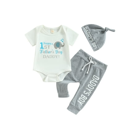 Newborn Baby Boy Father’s Day Clothes Sets 3pcs Short Sleeve Letter Print Romper + Pants + Hat Set
Newborn Baby Boy Father’s Day Clothes Sets 3pcs Short Sleeve Letter Print Romper + Pants + Hat Set