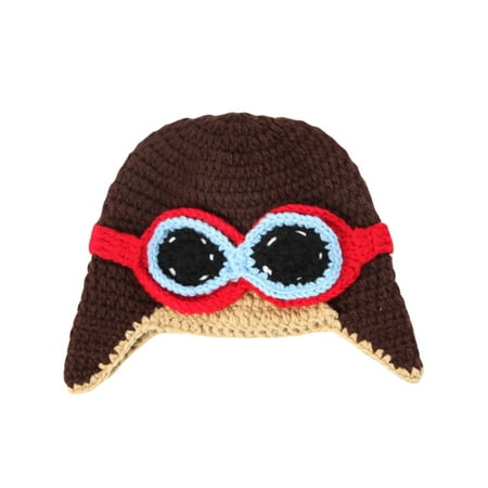 FRCOLOR Hand Knitted Flight Hat Baby Crochet Winter Warm Headdress for Kids Baby Infant (Brown)