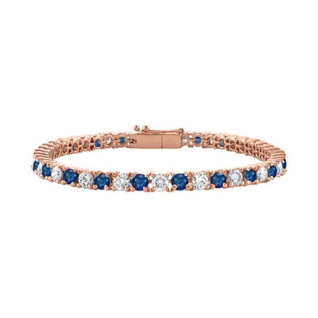 Fine Jewelry Vault UBUBRAGVRRD131500CZS Tennis Bracelet Sapphire Created and Cubic Zirconia in 14K Rose Gold Vermeil. 5