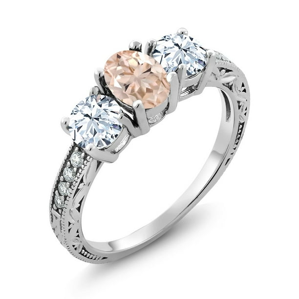 2.27 Ct Oval Peach Morganite 925 Sterling Silver Women's Ring