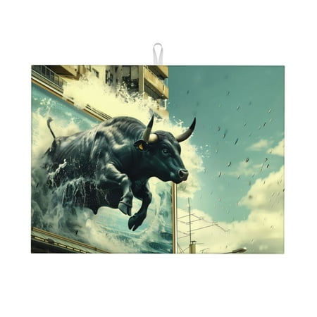 Large Dish Drying Mats for Kitchen Counter - Bull Charging Through Waves 18x24In Anti-Slip Absorbent Microfiber Drying Mat for Kitchen Counter Mat Dish Rack Mat with Hanging Loop
Large Dish Drying Mats for Kitchen Counter - Bull Charging Through Waves 18x24In Anti-Slip Absorbent Microfiber Drying Mat for Kitchen Counter Mat Dish Rack Mat with Hanging Loop