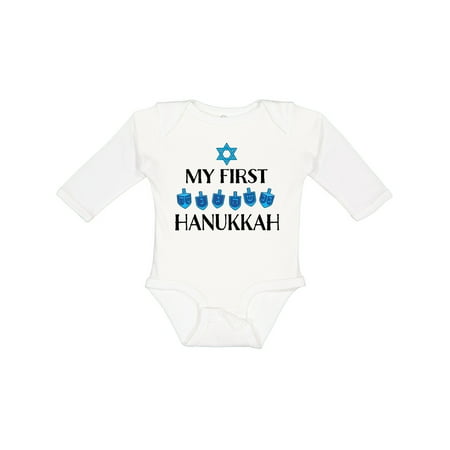 Inktastic My 1st Hanukkah Dreidels in Blue with Star of David Gift Baby Boy or Baby Girl Long Sleeve Bodysuit