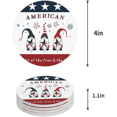 FMSHPON Independence Day Gnomes Country of the Free and Brave Set of 6 Round Coaster for Drinks Absorbent Ceramic Stone Coasters Cup Mat with Cork Base for Home Kitchen Room Coffee Table Bar Decor
FMSHPON Independence Day Gnomes Country of the Free and Brave Set of 6 Round Coaster for Drinks Absorbent Ceramic Stone Coasters Cup Mat with Cork Base for Home Kitchen Room Coffee Table Bar Decor