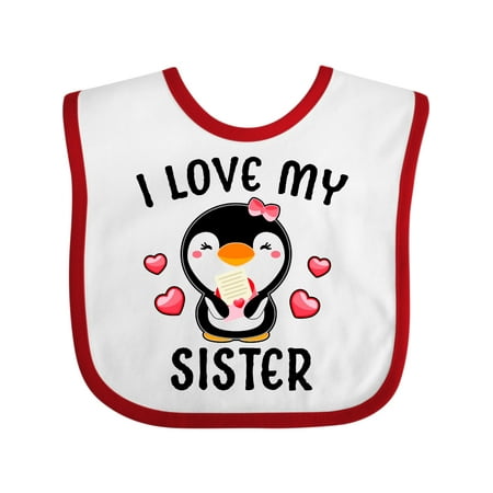 Inktastic I Love My Sister with Cute Penguin and Hearts Gift Baby Girl Bib
