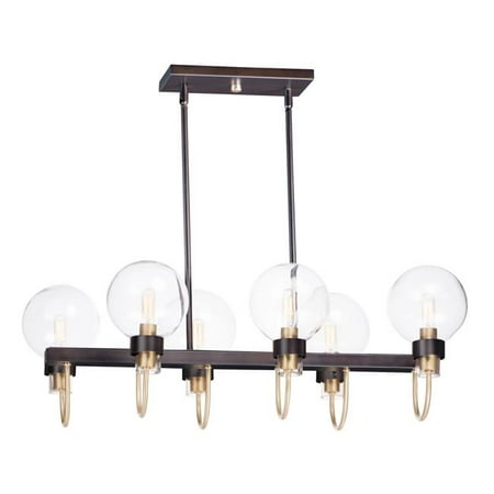 32 in. Bauhaus Six-Light Linear Pendant Ceiling Light Bronze & Satin Brass