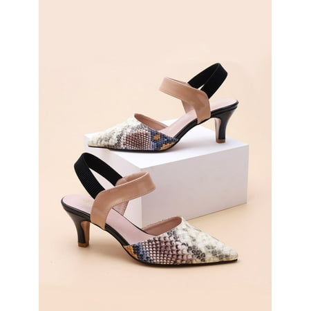 Point Toe Snakeskin Slingback Pumps Women‘s Footwear