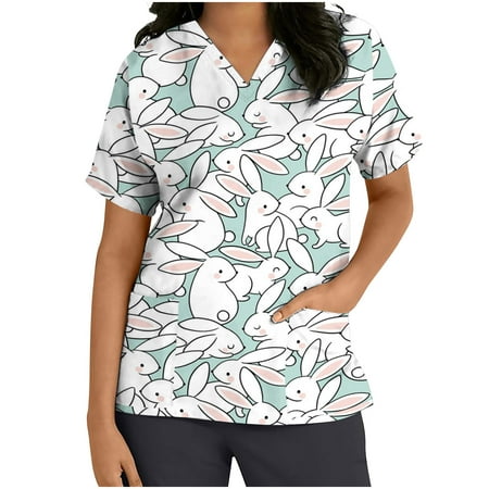 Ecqkame Easter Women Scrubs Tops Casual Short Sleeve V-neck Tops Working Uniform Easter Eggs Bunny Rabbit Printed With Pocket Blouse Green XL on Clearance
Ecqkame Easter Women Scrubs Tops Casual Short Sleeve V-neck Tops Working Uniform Easter Eggs Bunny Rabbit Printed With Pocket Blouse Green XL on Clearance