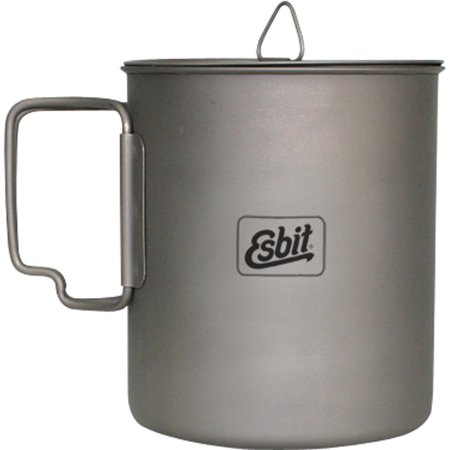 Esbit 750ml (25 oz) Ultralight Titanium Cooking Pot with Hinged Grip and Mesh Stow Bag Multi-Colored