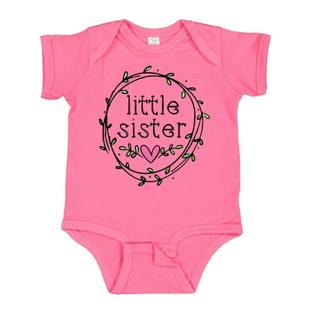 Inktastic Little Sister Leaves Circle Heart Gift Baby Girl Bodysuit