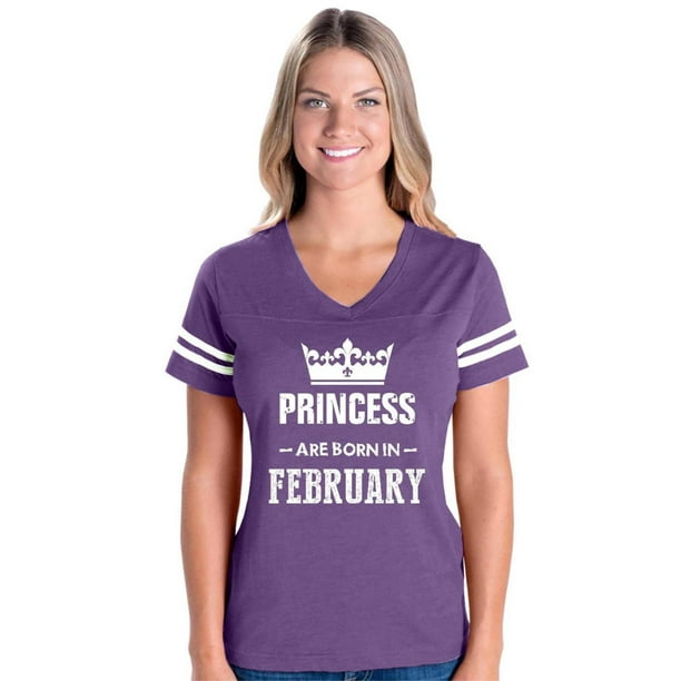 Birthday Gift Princess are Born in February Women's Football V-Neck Fine Jersey Tee