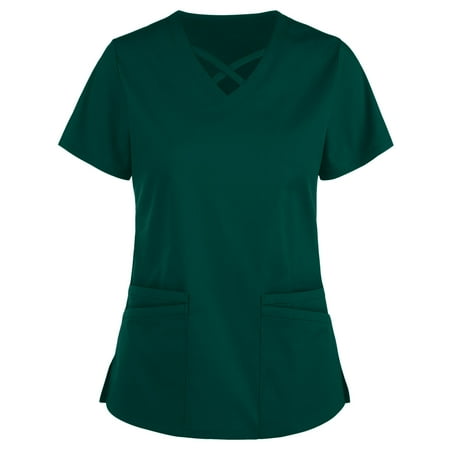 Working Uniform T-Shirt Womens Cute Scrub Solid Color Top Short Sleeve Cross Plus Size V-Neck Tops with Pockets
Working Uniform T-Shirt Womens Cute Scrub Solid Color Top Short Sleeve Cross Plus Size V-Neck Tops with Pockets