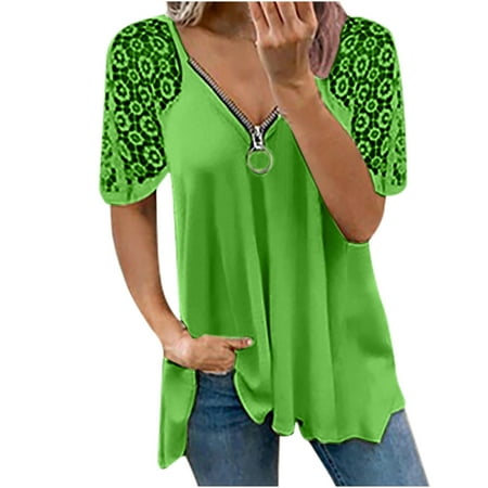 Women Casual Zipper Pullover Tops Plus Size Lace Splicing Half Sleeve Blouse Tops V-Neck Elegant Hollow Out Shoulder T-Shirt
Women Casual Zipper Pullover Tops Plus Size Lace Splicing Half Sleeve Blouse Tops V-Neck Elegant Hollow Out Shoulder T-Shirt