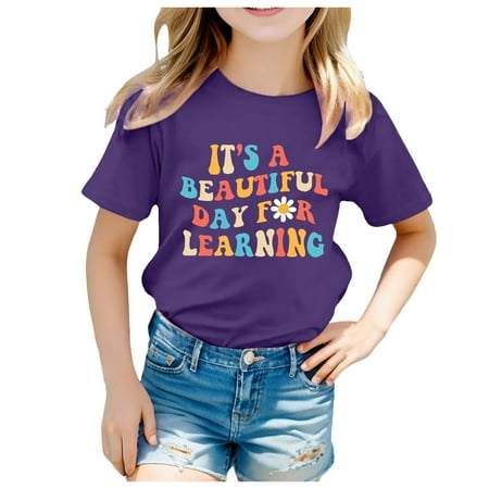 Girls Summer T Shirts Kids School Season Back To School Season Printed Casual Short Sleeve Top T Shirt Graphic Tops Dark Purple-B 120
Girls Summer T Shirts Kids School Season Back To School Season Printed Casual Short Sleeve Top T Shirt Graphic Tops Dark Purple-B 120