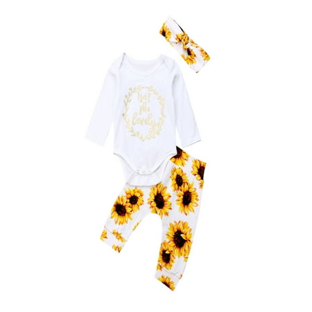 Gureui Baby Girl s Autumn Outfit Sets White Long Sleeve Letter Print Romper + Sunflower Print Pants + Bowknot Headband
Gureui Baby Girl s Autumn Outfit Sets White Long Sleeve Letter Print Romper + Sunflower Print Pants + Bowknot Headband