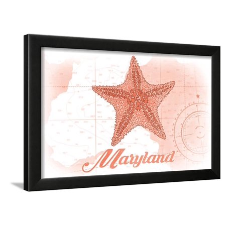 Maryland - Starfish - Coral - Coastal Icon Framed Print Wall Art By Lantern Press