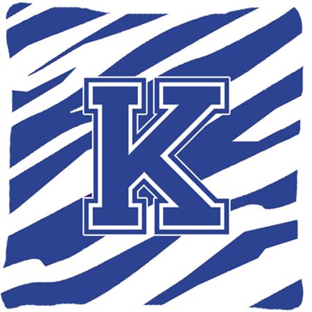 Carolines Treasures CJ1034-KPW1414 14 x 14 in. Monogram Initial K Tiger Stripe Blue and White Fabric Decorative Pillow