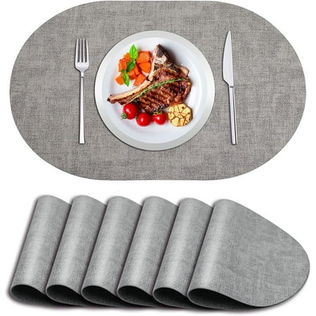 Placemats Set of 6 - Double-Sided Faux Leather Design Oval Placemats for Dining Table Mats Heat Resistant Waterproof Wipeable Washable Non-Slip Kitchen Table Placemats (Set of 6 Grey)
Placemats Set of 6 - Double-Sided Faux Leather Design Oval Placemats for Dining Table Mats Heat Resistant Waterproof Wipeable Washable Non-Slip Kitchen Table Placemats (Set of 6 Grey)