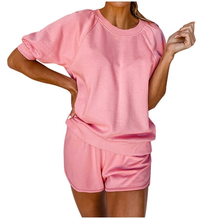 Women s Tracksuit Short Sleeve Pullover Tops Shorts 2PC Set Fashion Solid Crewneck T-Shirts Short Sweatpant Pajamas
Women s Tracksuit Short Sleeve Pullover Tops Shorts 2PC Set Fashion Solid Crewneck T-Shirts Short Sweatpant Pajamas