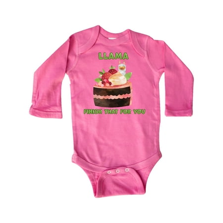 Inktastic Llama Finish That For You with Cake and Strawberries Gift Baby Boy or Baby Girl Long Sleeve Bodysuit
