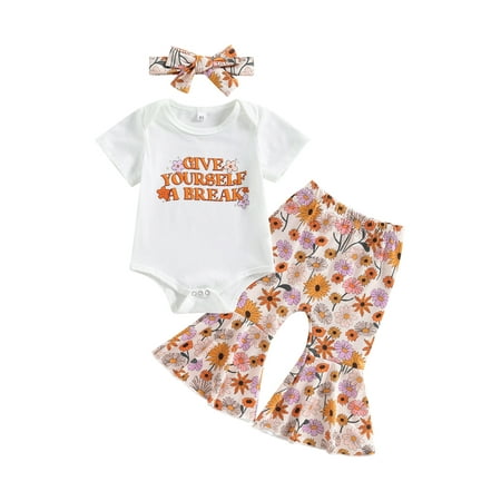 Diconna Baby Girls Summer Outfit Sets Short Sleeve Letter Print Romper + Floral Flared Pants + Headband 3pcs Outfit Set 12-18 Months
Diconna Baby Girls Summer Outfit Sets Short Sleeve Letter Print Romper + Floral Flared Pants + Headband 3pcs Outfit Set 12-18 Months