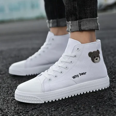 Canvas Breathable Lace-Up Sneakers Why Bear Skate Shoes Black/White