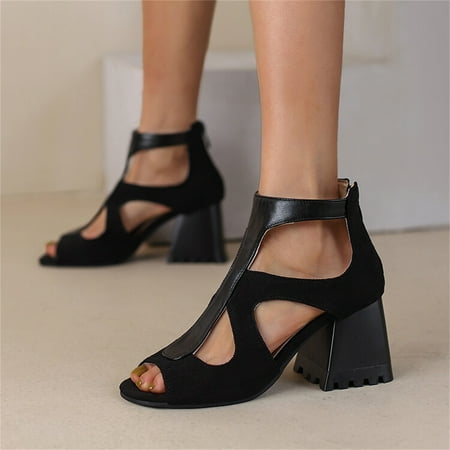 Cathalem Ladies Fashion Flock Leather Stitching Hollowed Fishmouth Thick High Heeled Back Zippered Women Thong Sandals Wedge Black 8
Cathalem Ladies Fashion Flock Leather Stitching Hollowed Fishmouth Thick High Heeled Back Zippered Women Thong Sandals Wedge Black 8