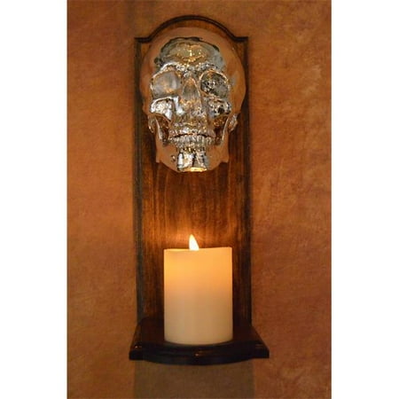 Skeletons & More SCON-800CHRNC Wall Sconce Chromed Skull at Top of Wood Frame No Candle