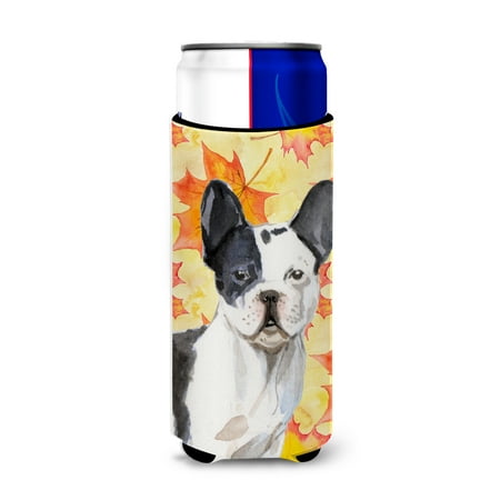 Caroline s Treasures BB9512MUK Black White French Bulldog Fall Michelob Ultra Hugger for slim cans Slim Can