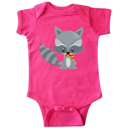 Inktastic Cute Raccoon Wearing A Striped Scarf Gray Raccoon Gift Baby Boy or Baby Girl Bodysuit