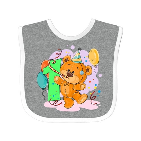 Inktastic 1st Birthday Teddy Bear Gift Baby Boy or Baby Girl Bib