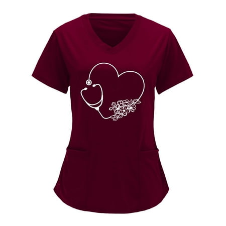 Yyeselk Women Heart Graphic Print Scrubs Tops Nurse Uniforms Working Short Sleeve V Neck T-Shirt with Pockets Blouses Tee Shirts Tshirt(Wine L)
Yyeselk Women Heart Graphic Print Scrubs Tops Nurse Uniforms Working Short Sleeve V Neck T-Shirt with Pockets Blouses Tee Shirts Tshirt(Wine L)
