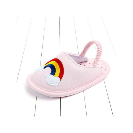 

Daeful Toddler Crib Shoes First Walker Slippers Prewalker Sandals Floor Cotton Elastic Band Soft Sole Home Pink Rainbow 6-12 months