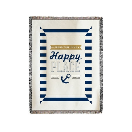 Grand Turk is my Happy Place - Stripes - Lantern Press Artwork (60x80 Woven Chenille Yarn Blanket)