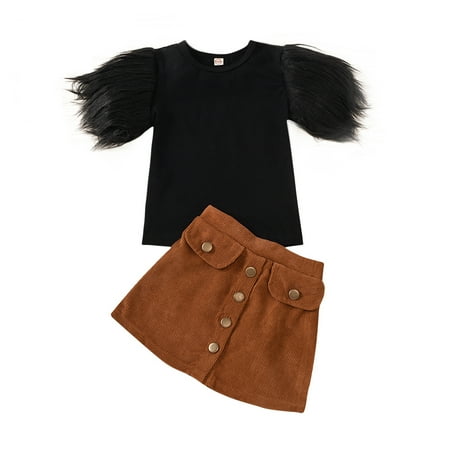 Carolilly Toddler Kid Girls 2Pcs Fashion Outfits Feather Sleeve Round Neck Top + Brown Buttons Skirt Clothes Sets
Carolilly Toddler Kid Girls 2Pcs Fashion Outfits Feather Sleeve Round Neck Top + Brown Buttons Skirt Clothes Sets
