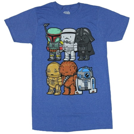 Star Wars Mens T-Shirt - Super Cute Stubby Boba Vader C3PO Chewy R2D2 (X-Large)